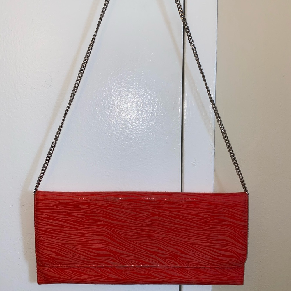 Carlos Falchi Zebra Print Clutch in Coral